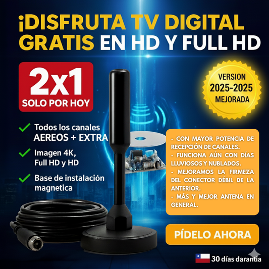 Oferta 2x1 New ZapiTV® 2.0 (version 2025-2026) Antena Digital, con canales Full HD gratis para toda la familia